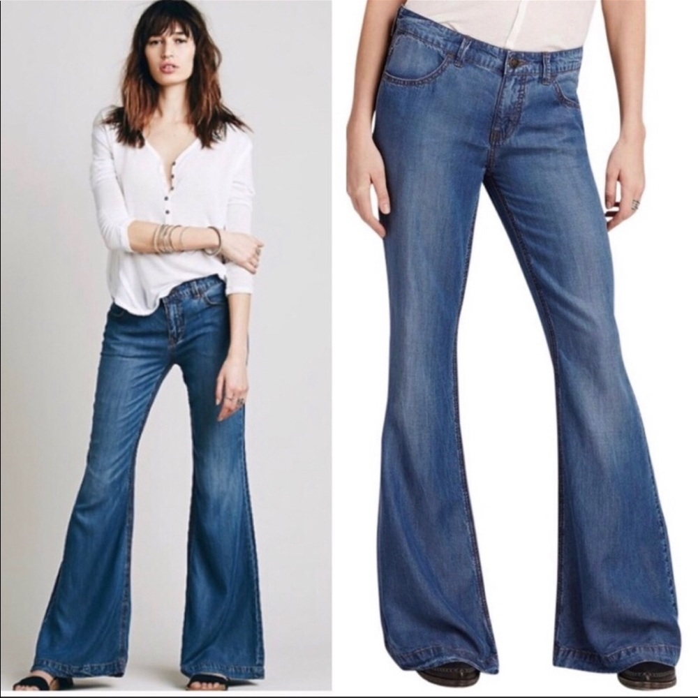 Free People Flare Chambray Jeans sz 26